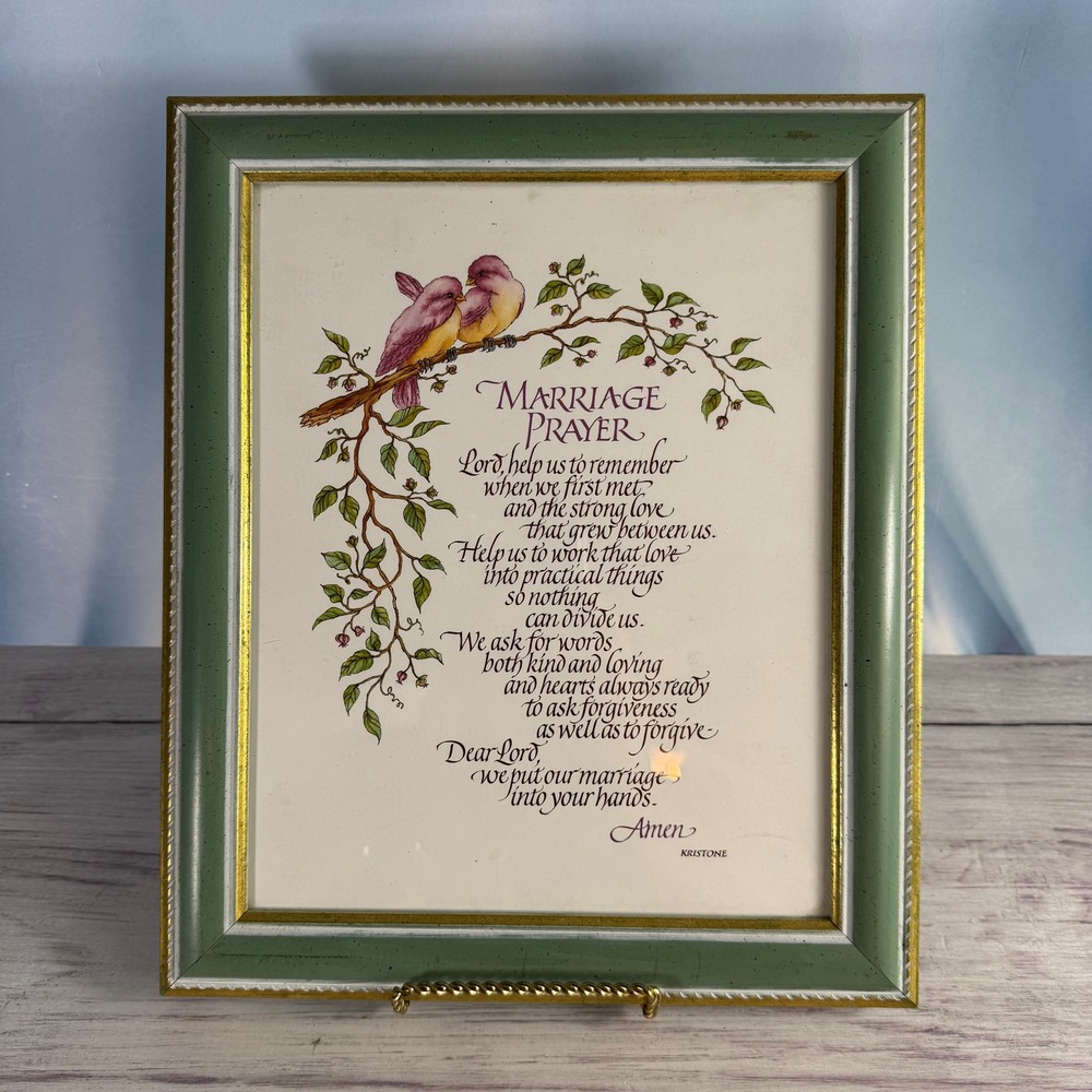 Kristone Marriage Prayer Wall Art 10.5x12.5 Green Gold Framed Bird Print